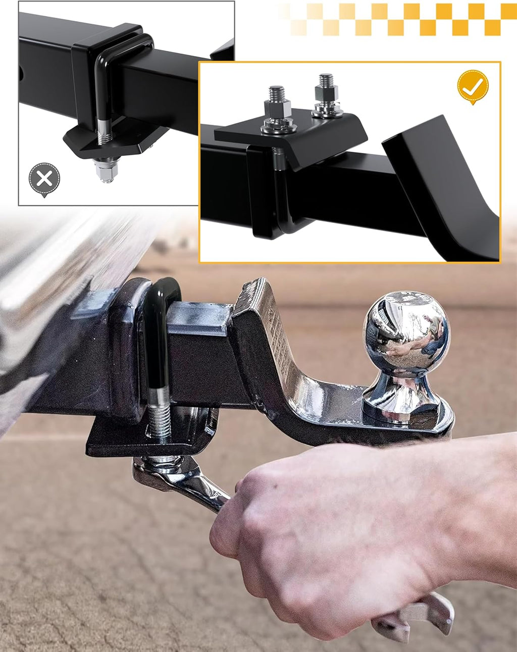 RETRUE Anti Rattle Hitch Tightener 1.25"-2", Rubber Coated Hitch Stabilizer for Trailer Accessories, Anti Rattle Clamp Reduce Movement on Ball Mount Tray Cargo Carrier Bike Rack, 1 pcs, Black