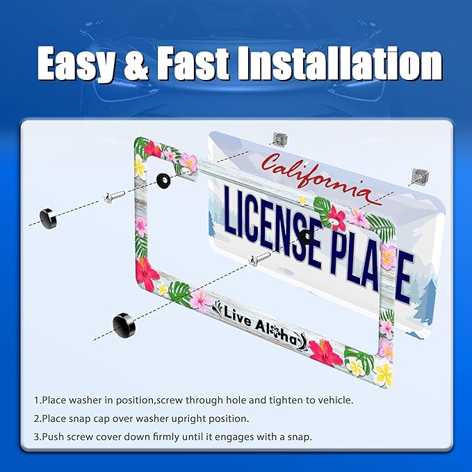 Aloha License Plate Frame Beautiful Hibiscus Flower License Plate Stainless - Image 3