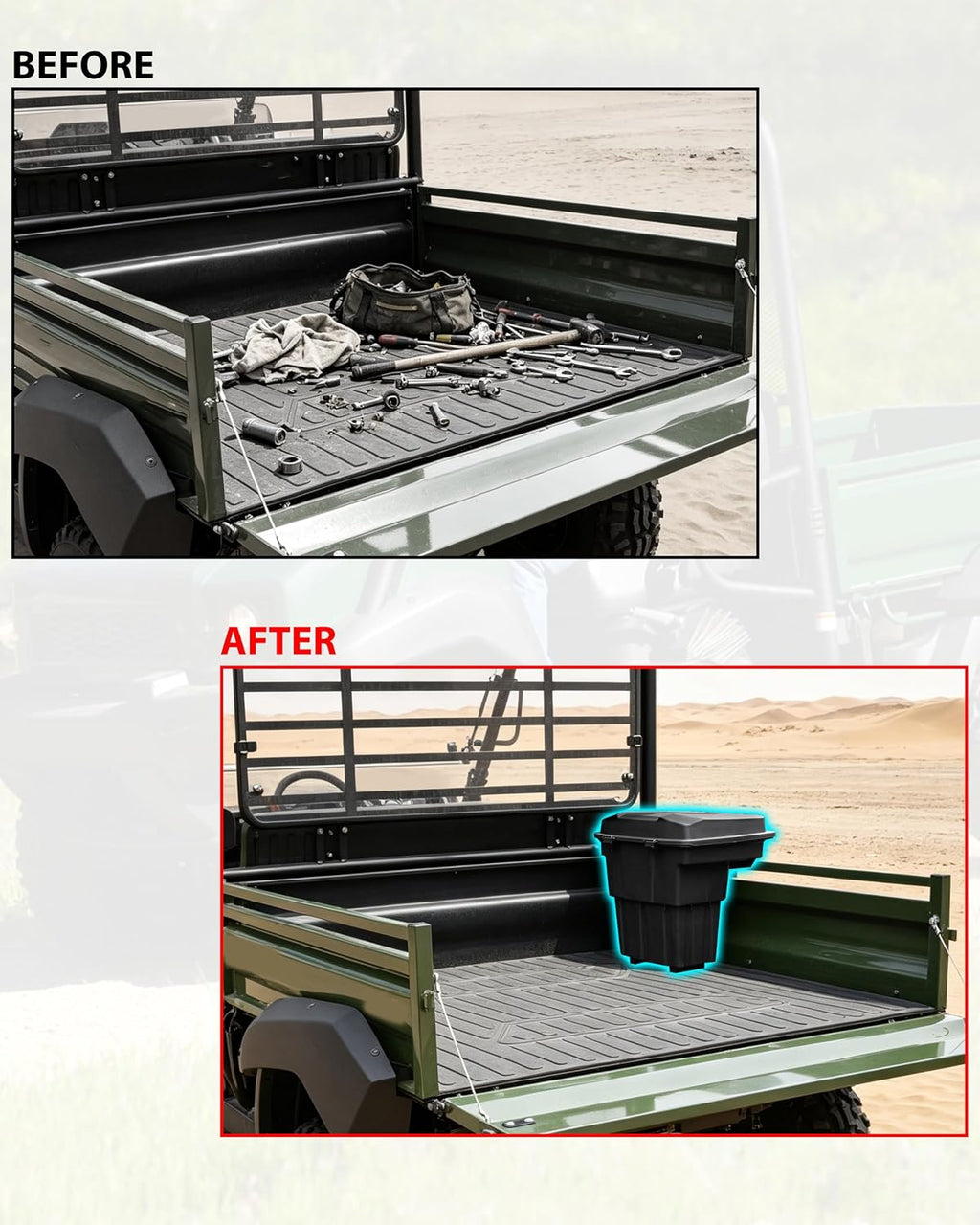 SAUTVS Cargo Box for Kawasaki Mule 4000 4010 2009-2027, Mule SX 2017-2027 | Rear Bed Storage Box, 20L PP Trunk Storage Bin, IP67 Waterproof, Removable Design