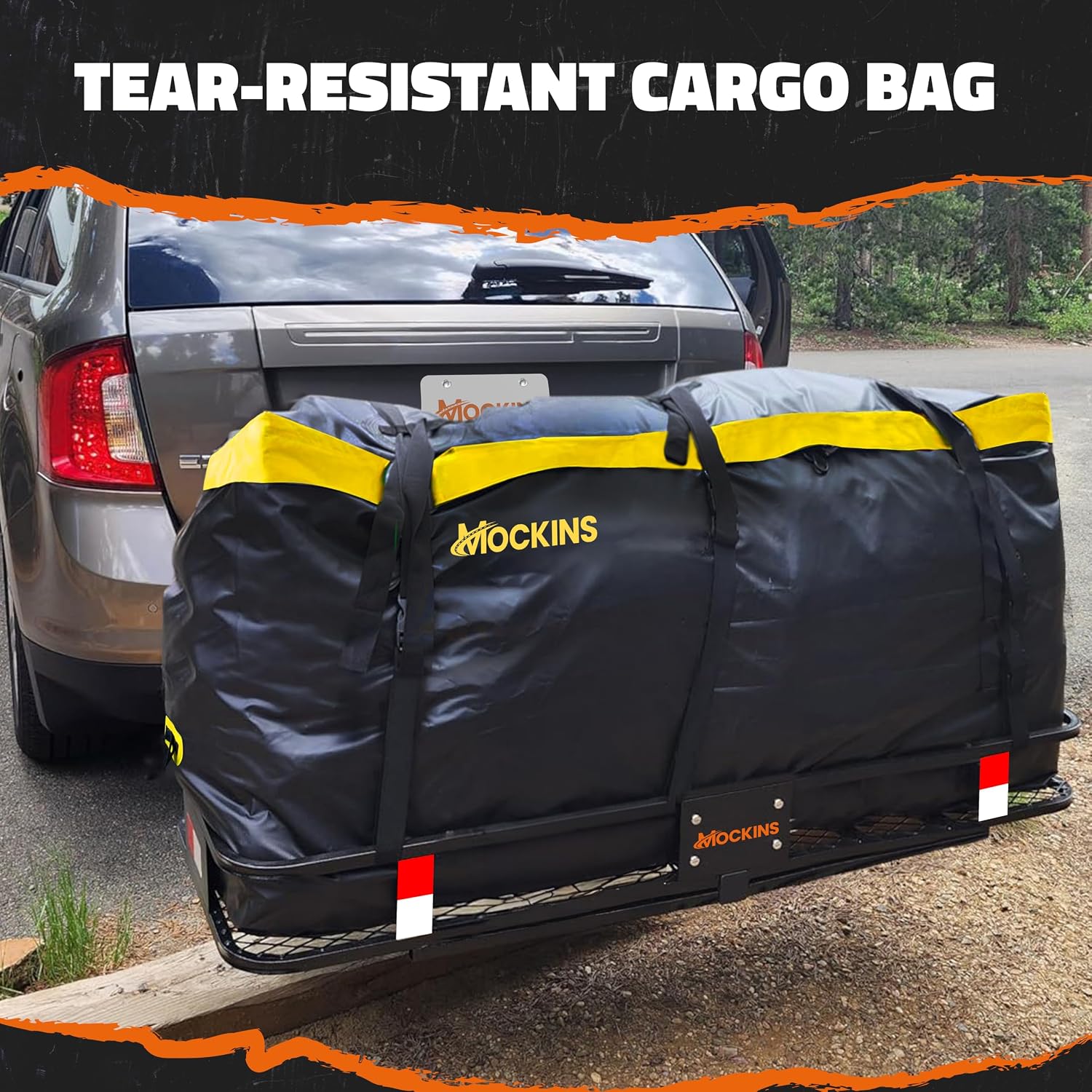 Mockins 20 CuFt Waterproof Cargo Bag for Hitch Carrier All-Weather 500D PVC | 60"x20"x29" Trailer Hitch Cargo Carrier Bag | Truck Bed Storage w/ Straps, Lock & Bag | Rugged Vehicle Soft-Shell Carriers