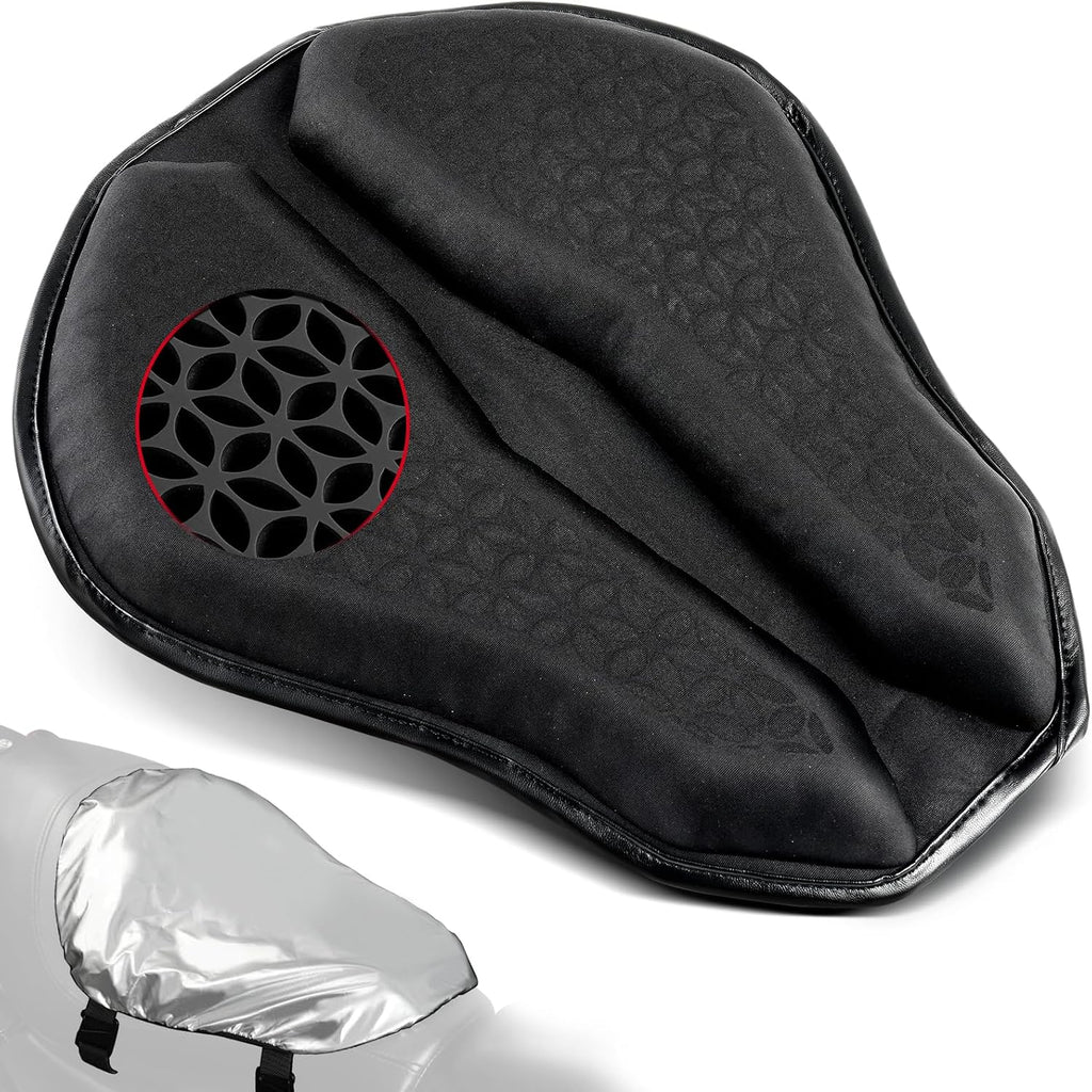 Amazicha Motorcycle Seat Cushion with Sunshade Cover, Motorcycle Gel Seat Pad Large 3D-Honeycomb Structure TPE Shock Absorption and Breathable for Long Rides