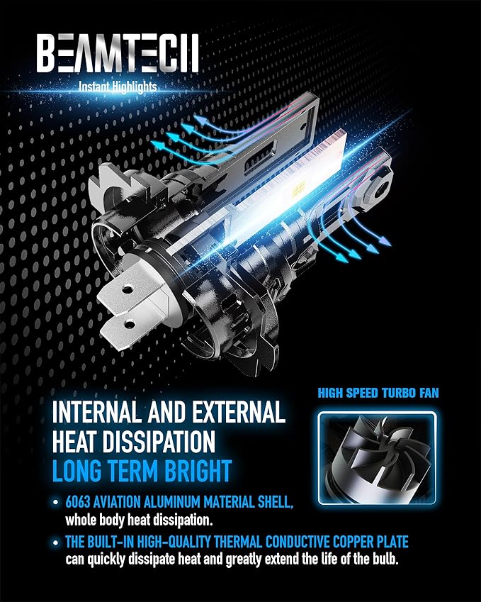 BEAMTECH H7 Light Bulb, No Adapter Need High Speed Fan 6500K Xenon White H7 - Image 2