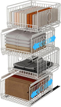 sliding stackable closet organizer storage basket,white, main product view