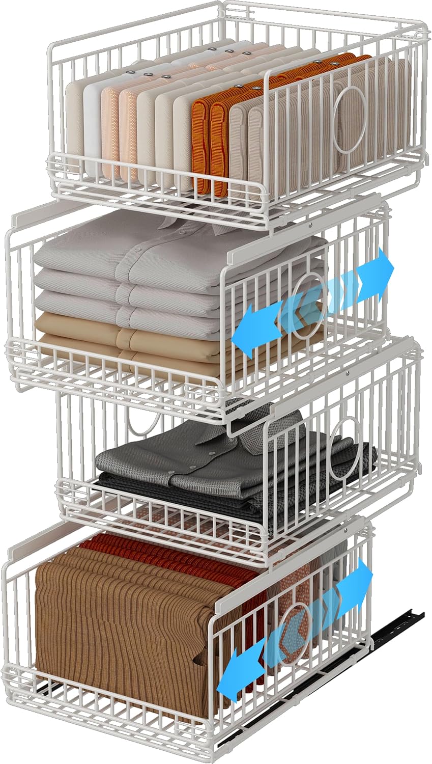 sliding stackable closet organizer storage basket,white, main product view