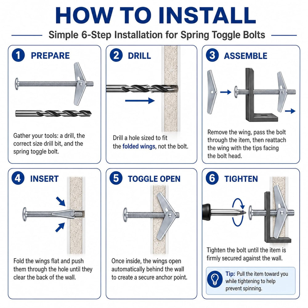 100-Pack 3/16" x 4" Toggle Bolts, Heavy Duty Spring Toggle Anchors ...
