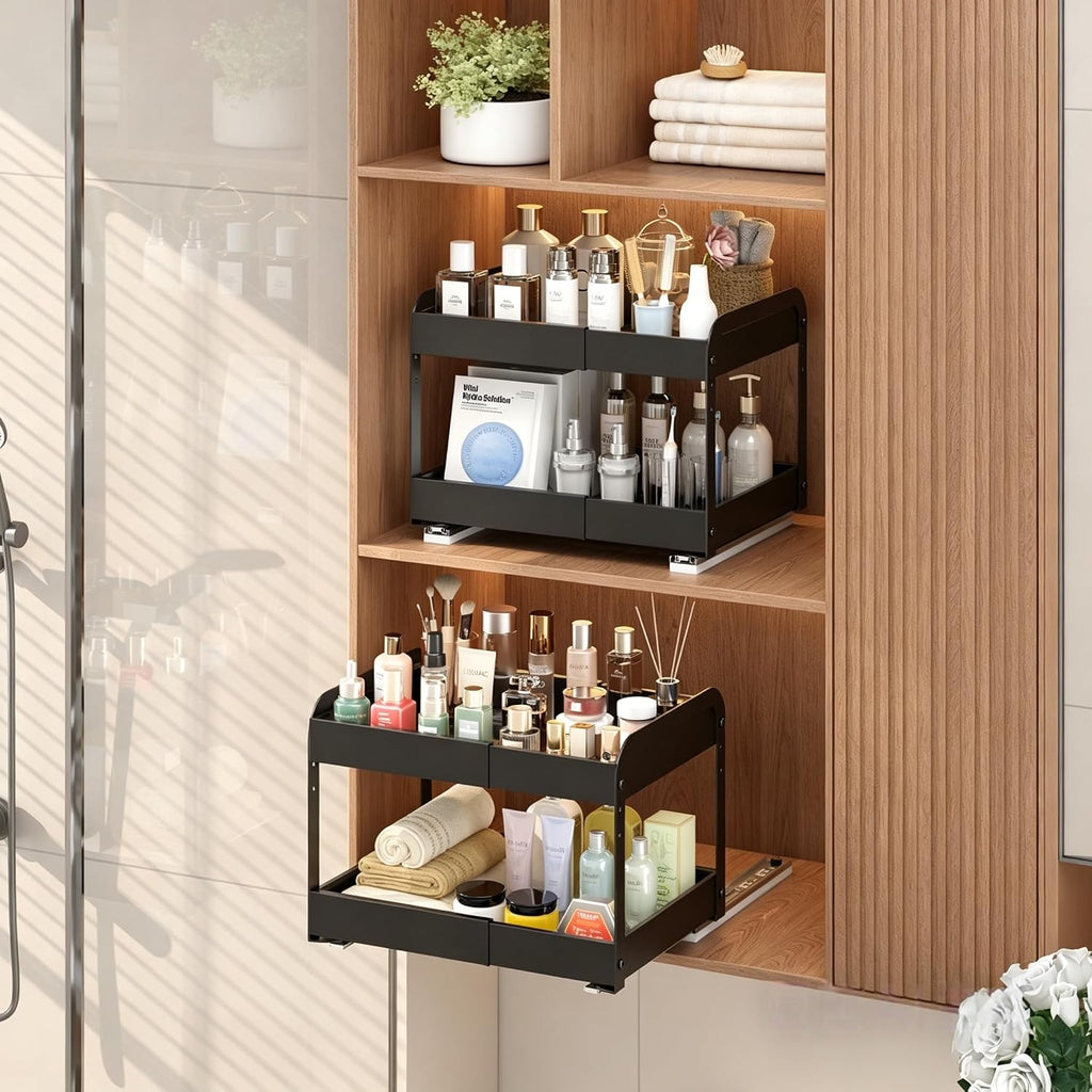 across-star expandable pull out drawers for shallow cabinets showing dimensions