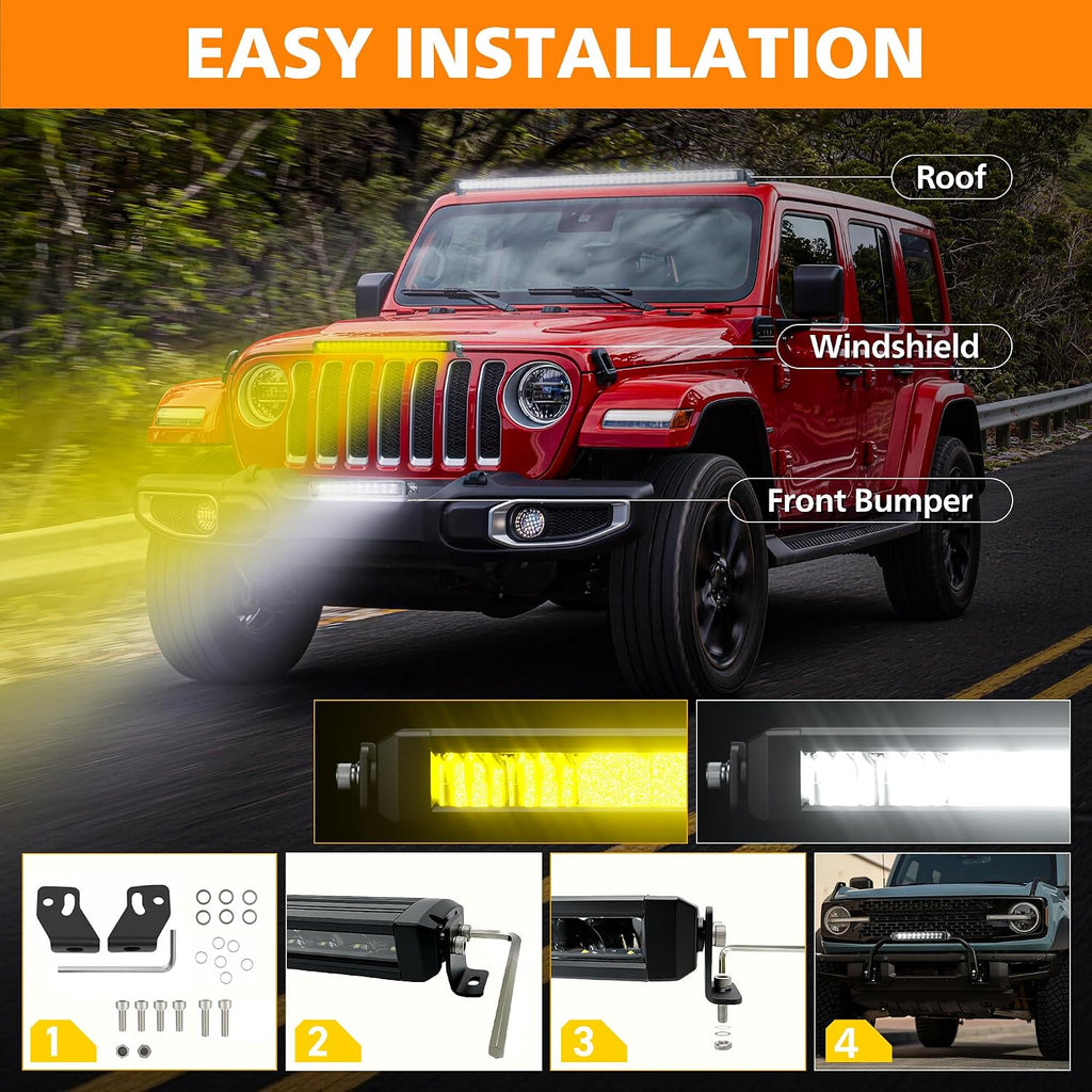 white amber led light bar 12 inch slim, view 9
