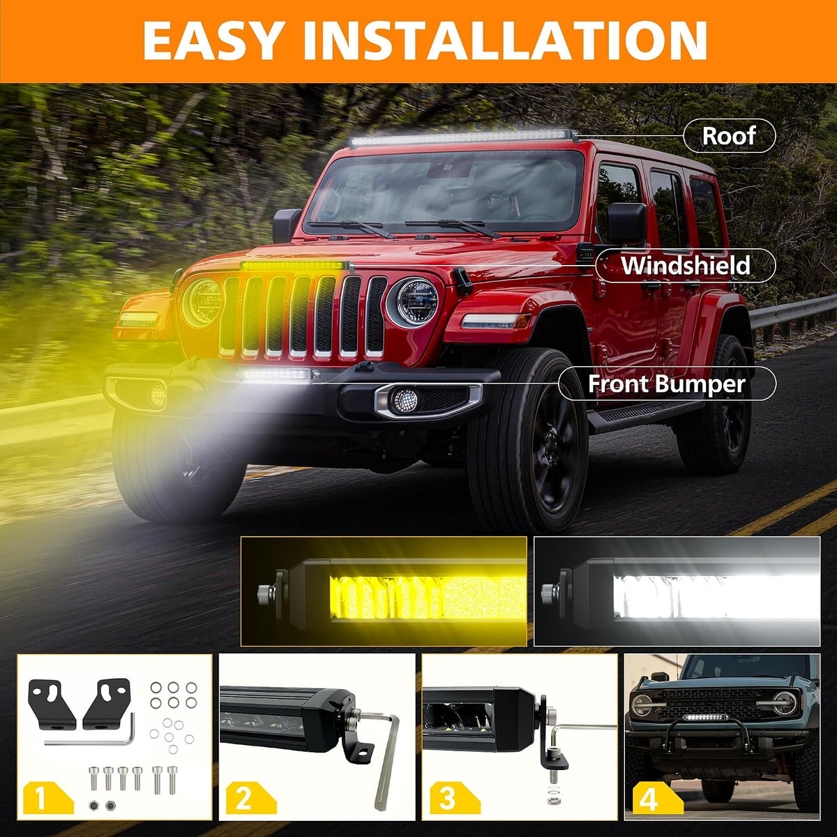 white amber led light bar 12 inch slim, view 9