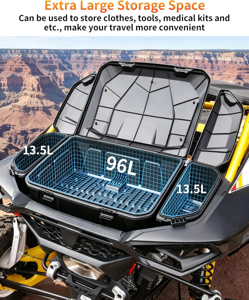 96L Rear Cargo Box & 13.5L Side Storage Boxes for Can Am Maverick R MAX X RS 2024+ Accessories, Water Resistant Cargo Storage Bin Tool Box(3PCS, Direct Replace OEM #715007182/715007372)
