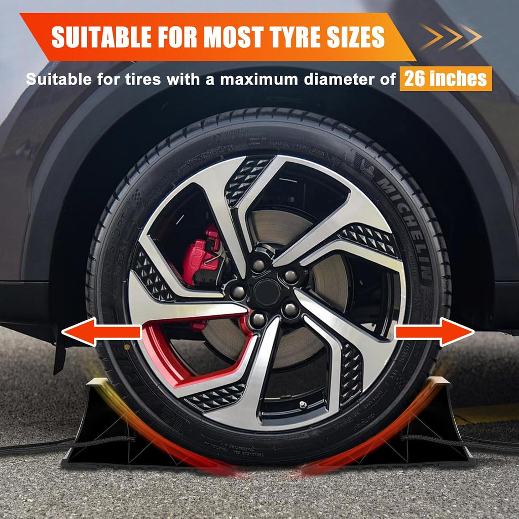Wheel Chocks for RV Trailer, 4 Pack Non Slip Wheel Chocks for Travel Trailers with Rope for Easy Removal, Lightweight Plastic Wheel Stoppers Block for Camper Cars Trucks