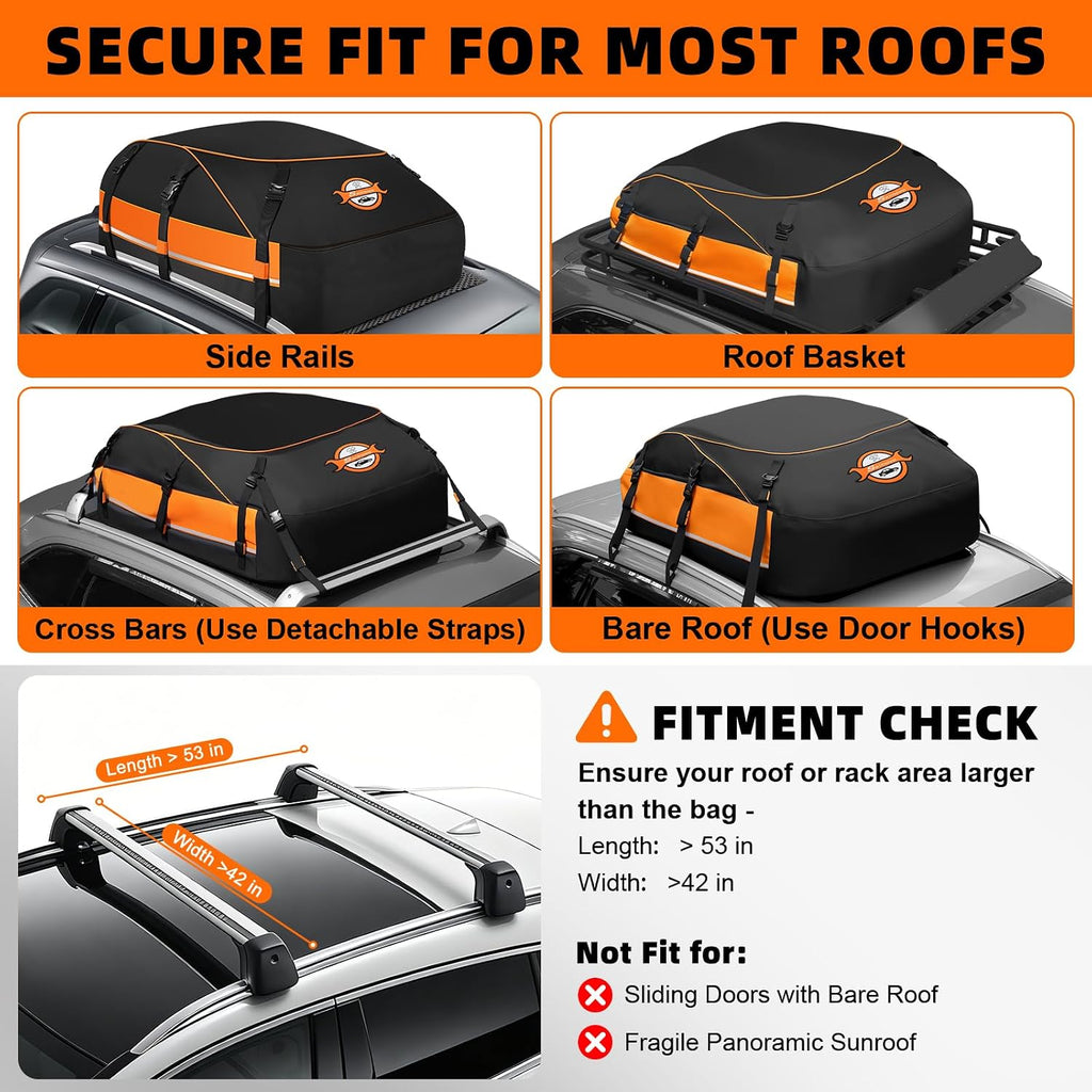 Sailnovo Aerodynamic Rooftop Cargo Carrier Bag, 20 Cubic Feet Waterproof Car Top Carrier for All Vehicles with/Without Racks, Holds Luggage for 4-6, Includes Anti-Slip Mat, Storage Bag, Luggage Lock