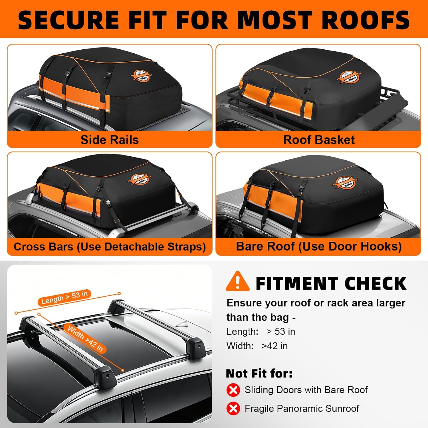 Sailnovo Aerodynamic Rooftop Cargo Carrier Bag, 20 Cubic Feet Waterproof Car Top Carrier for All Vehicles with/Without Racks, Holds Luggage for 4-6, Includes Anti-Slip Mat, Storage Bag, Luggage Lock