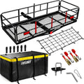 LWTURMRT Trail Hitch Mount Cargo Carrier Basket 58" x 24" x 14" Folding Vehicle Cargo Baskets Fits 2" Receiver with 2" Hitch Stabilizer for SUV can Holder 500LBS (14" high Black+Bag)