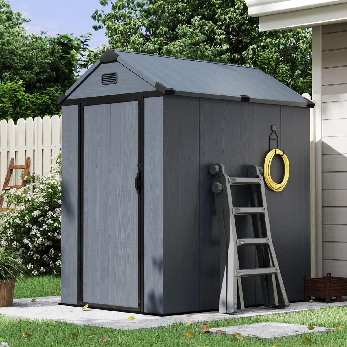 aoxun 4×6 ft all-weather resin storage shed, dark, main product view