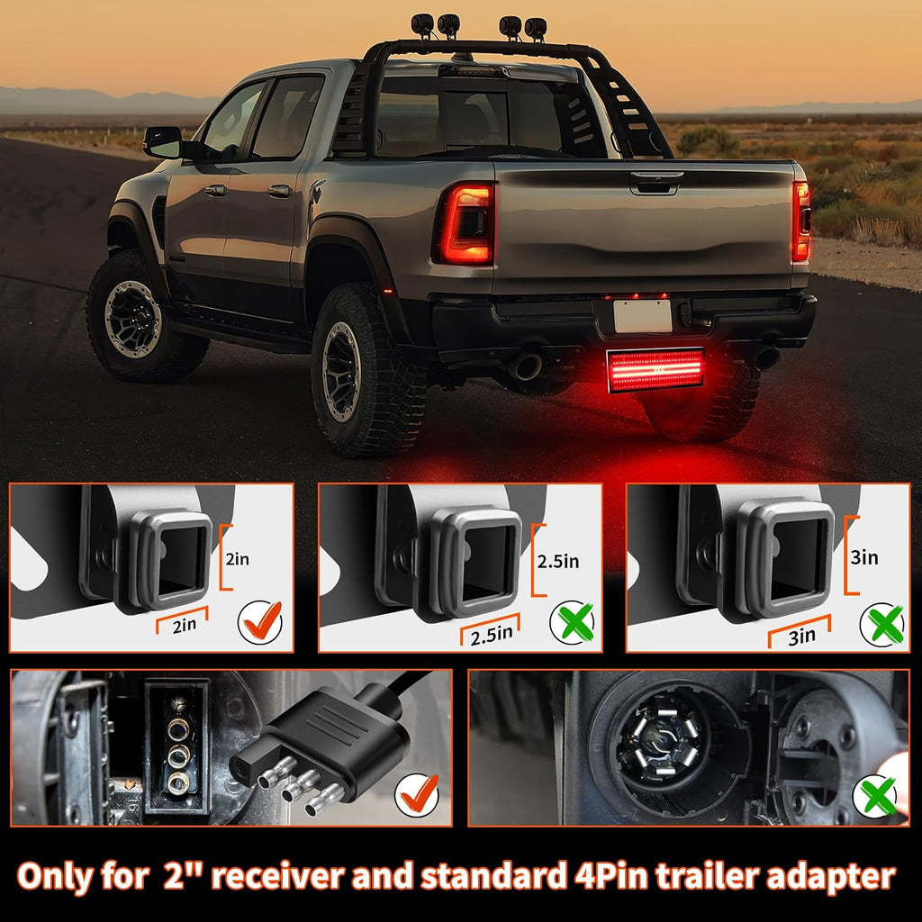 Hitch Cover with LED Light, 6 Rows and 216 pcs LED Chips 6 Mode of Full Lighting Universal Fit 2" Receiver for Towing Truck Chevy (Chevrolet), Ford, GMC, Dodge RAM, Jeep, ATV SUV Van SUV