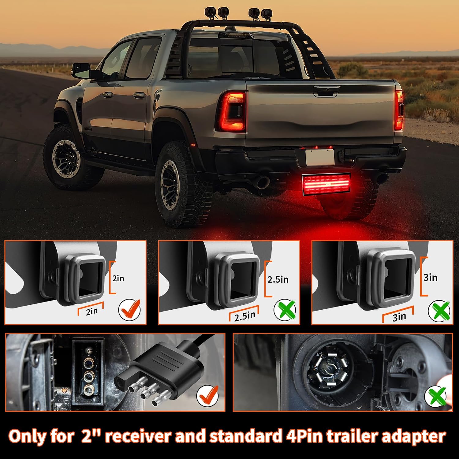 Hitch Cover with LED Light, 6 Rows and 216 pcs LED Chips 6 Mode of Full Lighting Universal Fit 2" Receiver for Towing Truck Chevy (Chevrolet), Ford, GMC, Dodge RAM, Jeep, ATV SUV Van SUV