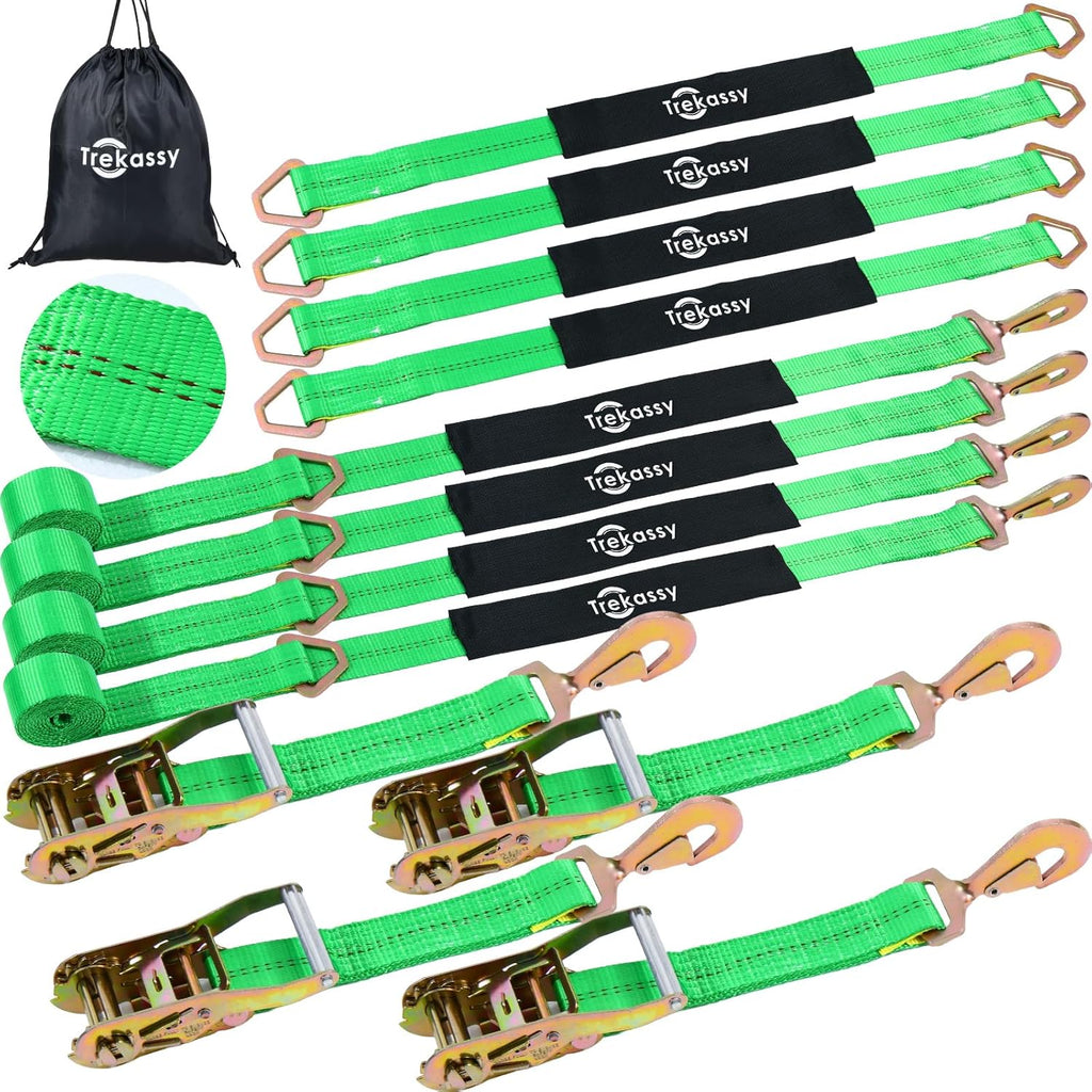 Trekassy Car Tie Down Straps for Trailers Heavy Duty, 2" x 114" Adjustable Ratchet Straps with Snap Hooks, 10,000 lbs Break Strength, (4) 36" Axle Straps, Use for Car, Truck, UTV Transport