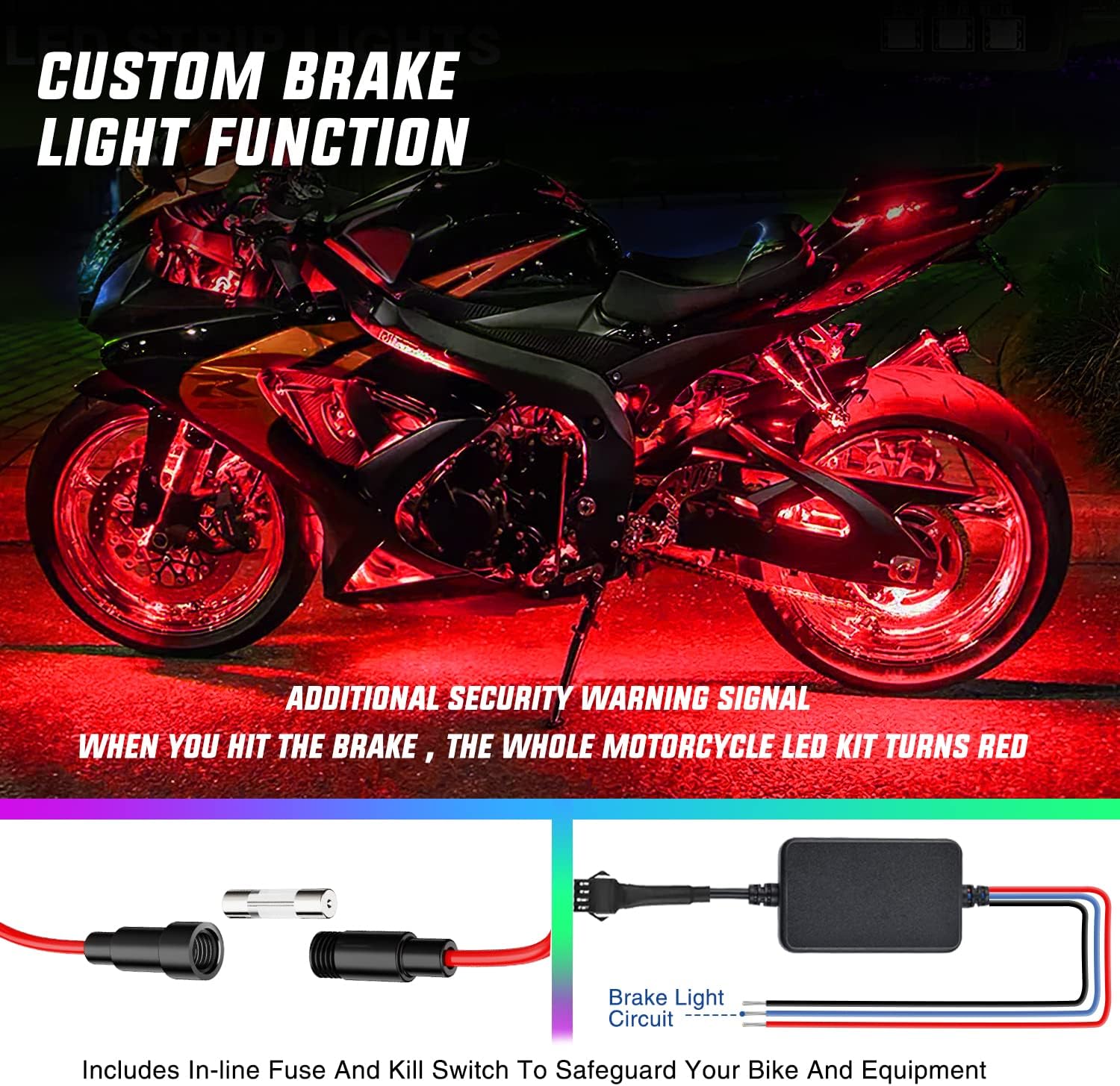 Nilight 8PCS Motorcycle RGB Led Light Kit Waterproof Multi Color Atmosphere Neon Accent APP and Remote Control Underbody Strips for Harley Davidson Honda Kawasaki Suzuki