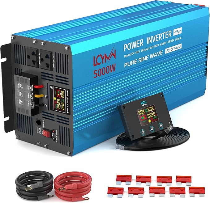 Power Inverter 5000 Watt Pure Sine Wave 48V DC to 110V/120V AC 10000W Peak by LCYMW