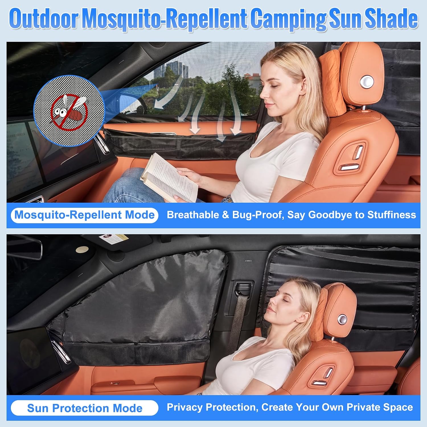 Side Window Screen Shades Compatible with Chevy Silverado 2020-2026, 2-in-1 Car Window Mosquito Net & Sun Shades Cover, Breathable Mesh Shade Bug Mosquito Privacy Protector for Camping
