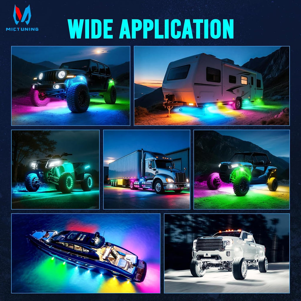 MICTUNING Q1+ MAX 16 Pods Ultra-Bright RGB Rock Lights, Multi-Color Chasing Underglow Lighting, Extensible to 24 Pods, APP Music Sync & DIY Effects, IP68 Waterproof