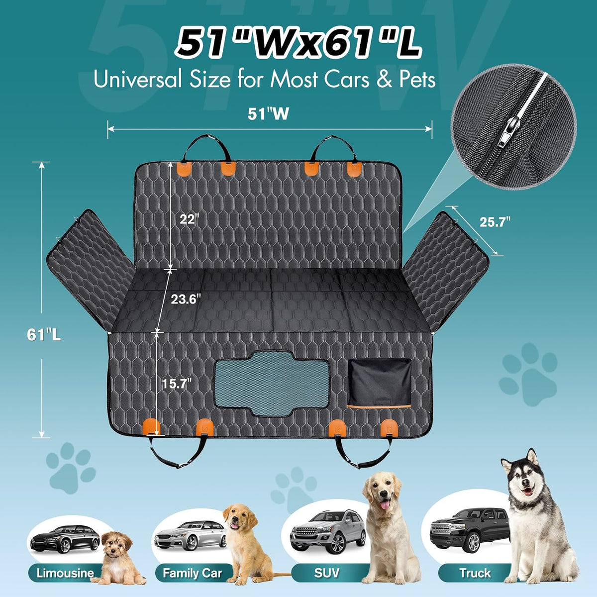chumajor l back seat extender for dogs,hard bottom,waterproof,400, side view