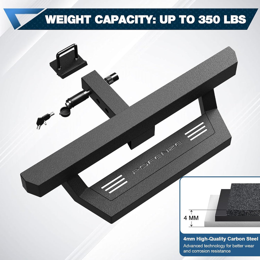 Hitch Step for 2" Trailer Hitch Receiver | Heavy Duty Steel Bumper Step, with Pin Lock, Textured Black Finish, Bumper Protector, 350 lb Capacity