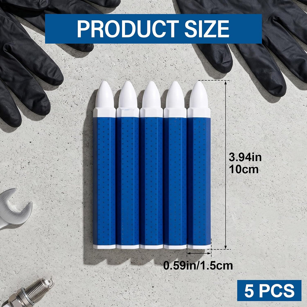 5pcs White Tire Marking Crayons, Tire Marker Chalk Industrial Wax Crayon Sticks for Rubber, Waterproof Lumber Crayon for Construction Wood Metal Stone