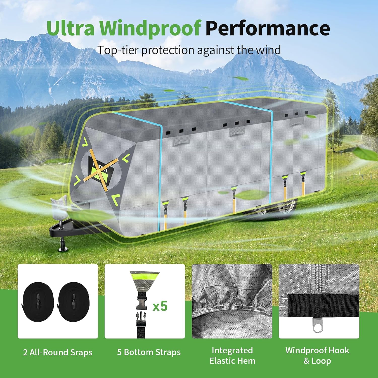 Heavy Duty 8 Layers RV Cover, Rip-Stop Camper Cover with Windproof Straps, Gutter & Tongue Jack Covers, Utility Travel Trailer Cover for All Weather Protection (27-30 FT)