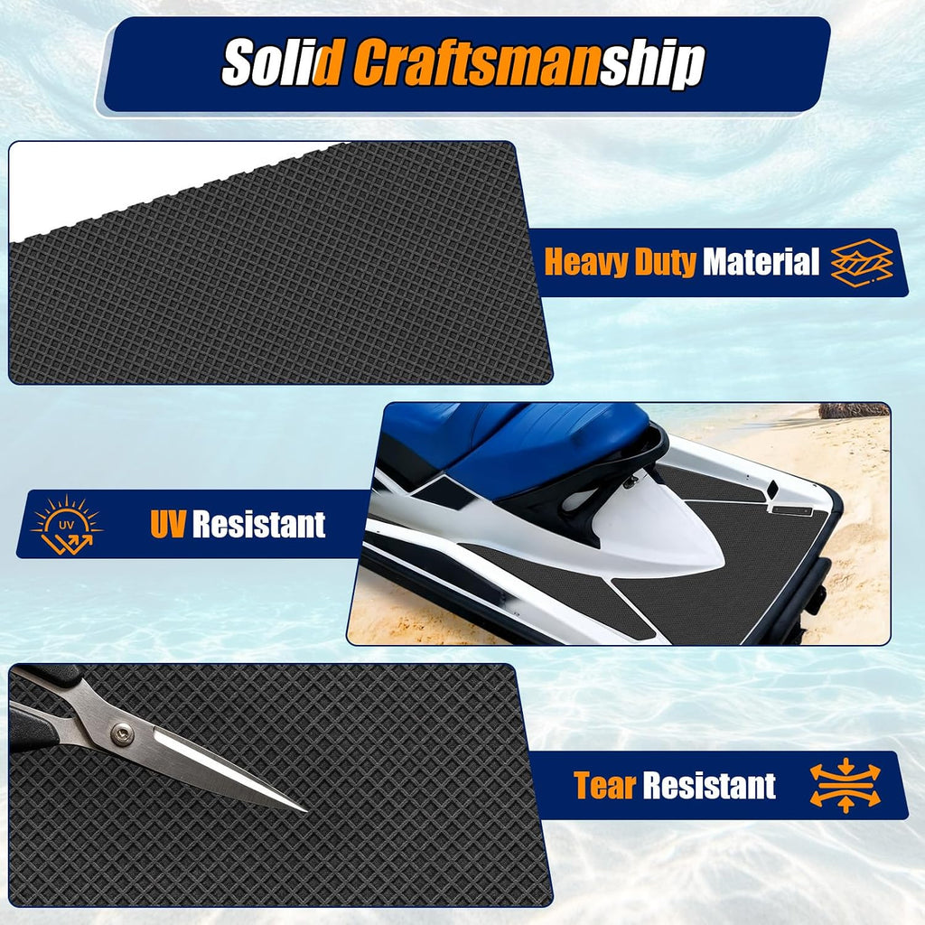 Traction Mats Fit for 2002-2009 SeaDoo GTX/RXT/Wake 4Tec/DI/LTD/SC | Ski-Jet Deck Board Non-slip Carpet Flooring Kit, Custom Fit Motorboat Swim Platform Foam