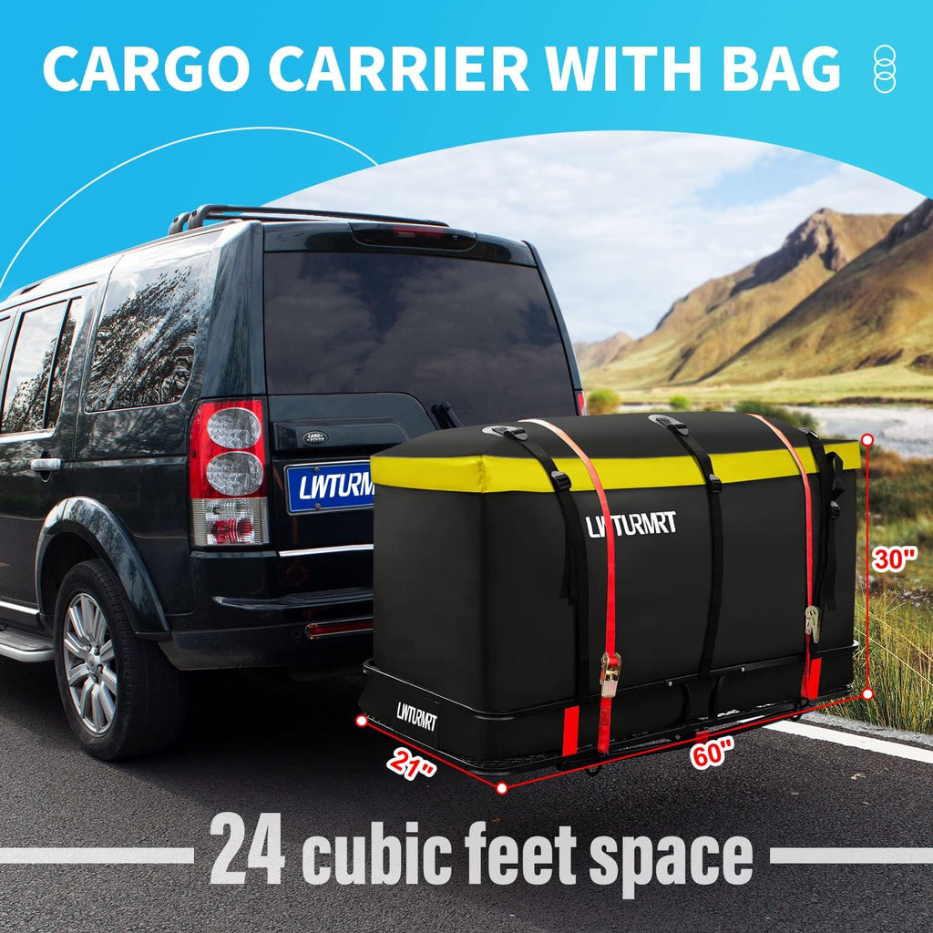 LWTURMRT 60"X21"X6" Hitch Cargo Carrier and Receiver Hitch Cargo Rack with Waterproof Cargo Bag(58"X20"X24"),Carrier Cargo Used Rust Resistant Baking Paint and Alloy Steel Material