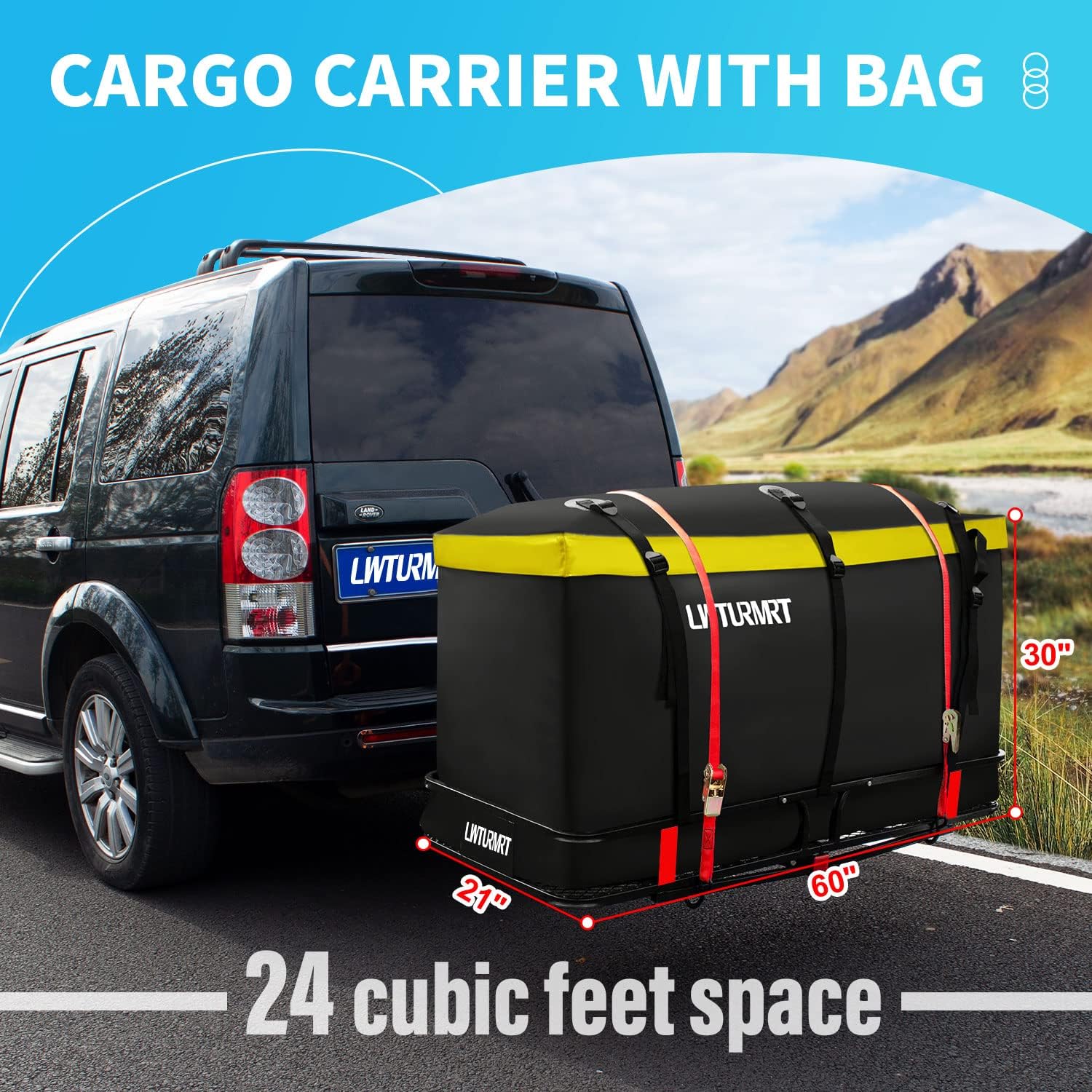 LWTURMRT 60"X21"X6" Hitch Cargo Carrier and Receiver Hitch Cargo Rack with Waterproof Cargo Bag(58"X20"X24"),Carrier Cargo Used Rust Resistant Baking Paint and Alloy Steel Material