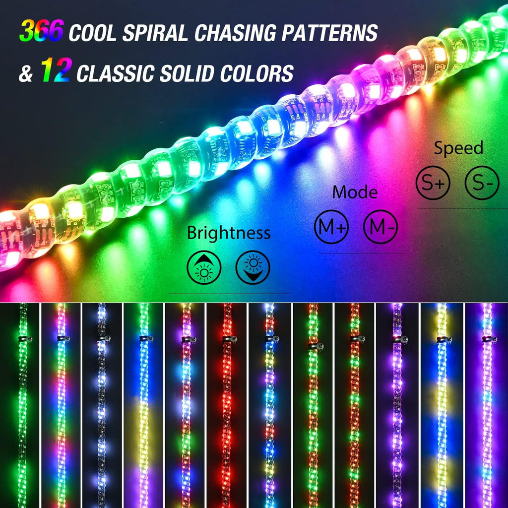 Nilight 1PC 3FT Spiral RGB Led Whip Light w/RGB Chasing/Dancing Lights RF Remote Control Lighted Antenna Whips for Can-am ATV UTV RZR Polaris Dune Buggy 4 Wheeler Offroad Jeep Truck