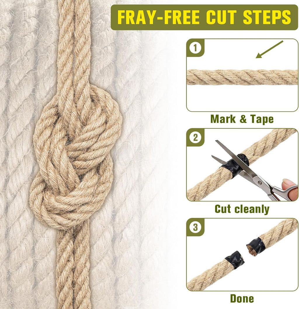 Jute Rope Heavy Duty - 1/2inch 50ft Natural Twine Twisted Manila Hemp Ropes Indoor and Outdoor Decorative Kits for Crafts Porch Swing Nautical Tug of War Deer Hunting Landscaping
