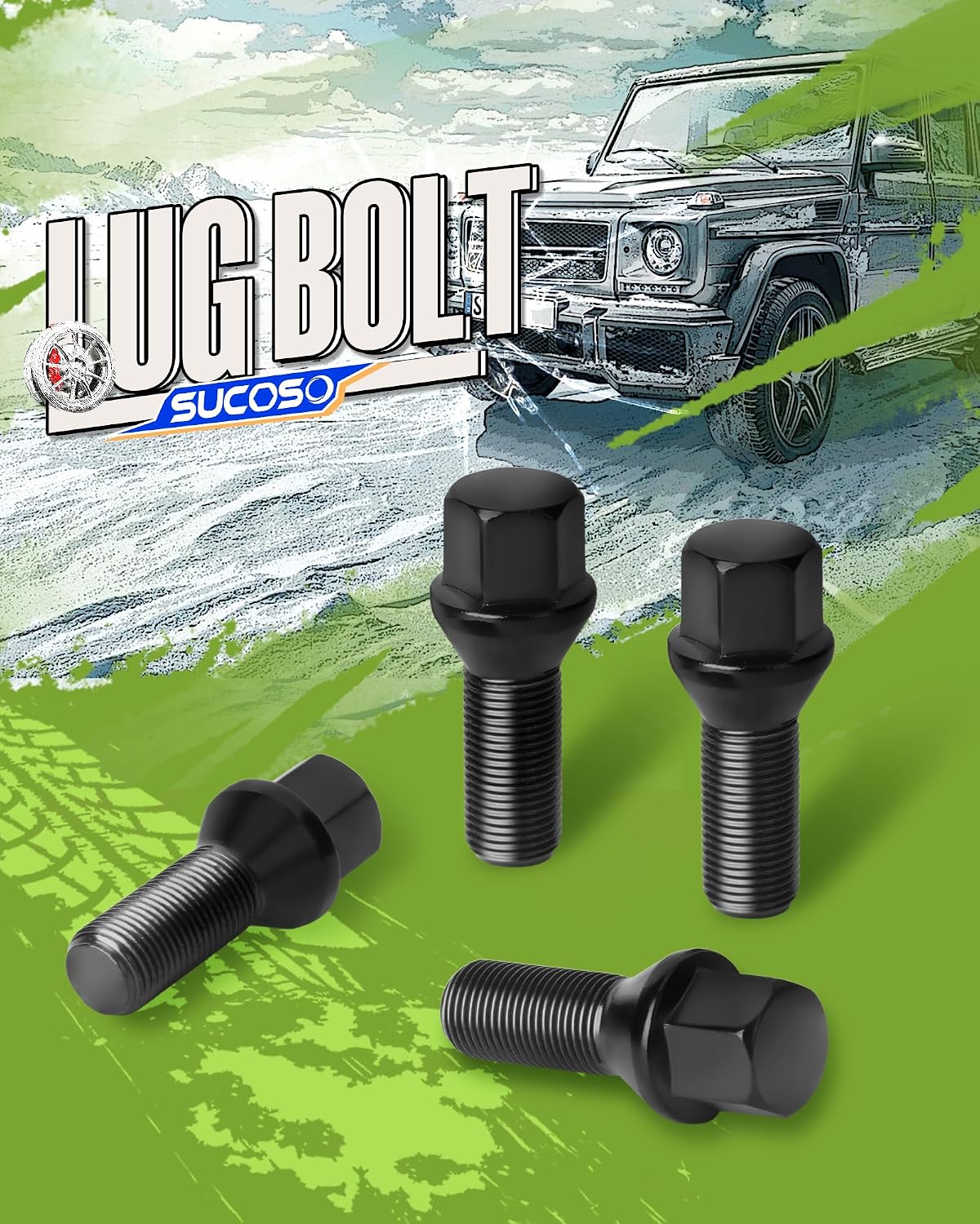 14x1.25 OEM Lug Bolts Fit for BMW 2-Series 3-Series 4-Series 5-Series 6-Series 7-Series X1 X2 X3 X4 X5 X6 M3 M4 M5 M6 i3 i8, M14x1.25 Lug Bolts Black 20PC 28mm Shank Length Conical Seat
