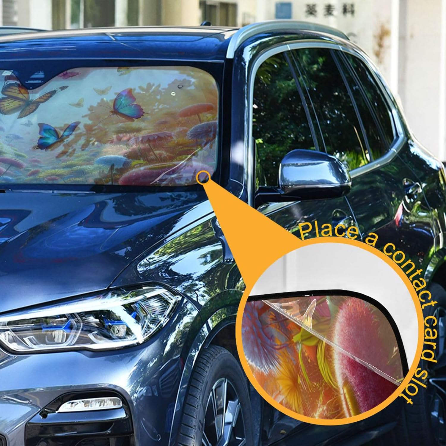 Car Windshield Sunshade Flowers Butterfly Sun Shield 55"X27.6" Blocks UV Rays and Keeps Vehicle Cool