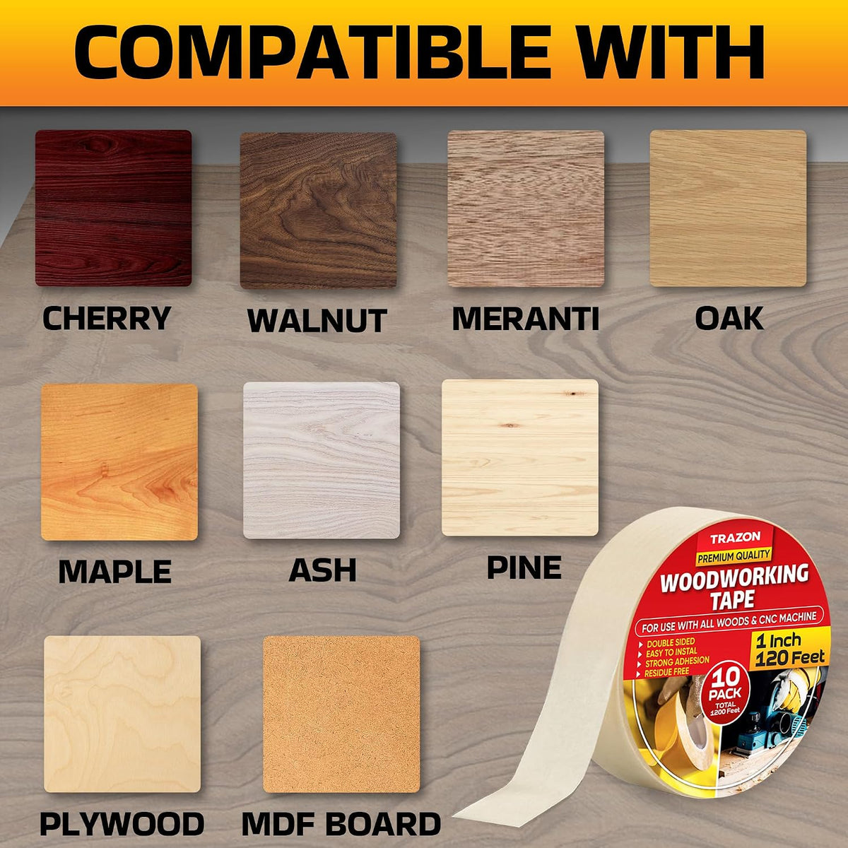trazon double sided woodworking tape super strong, 10, package contents