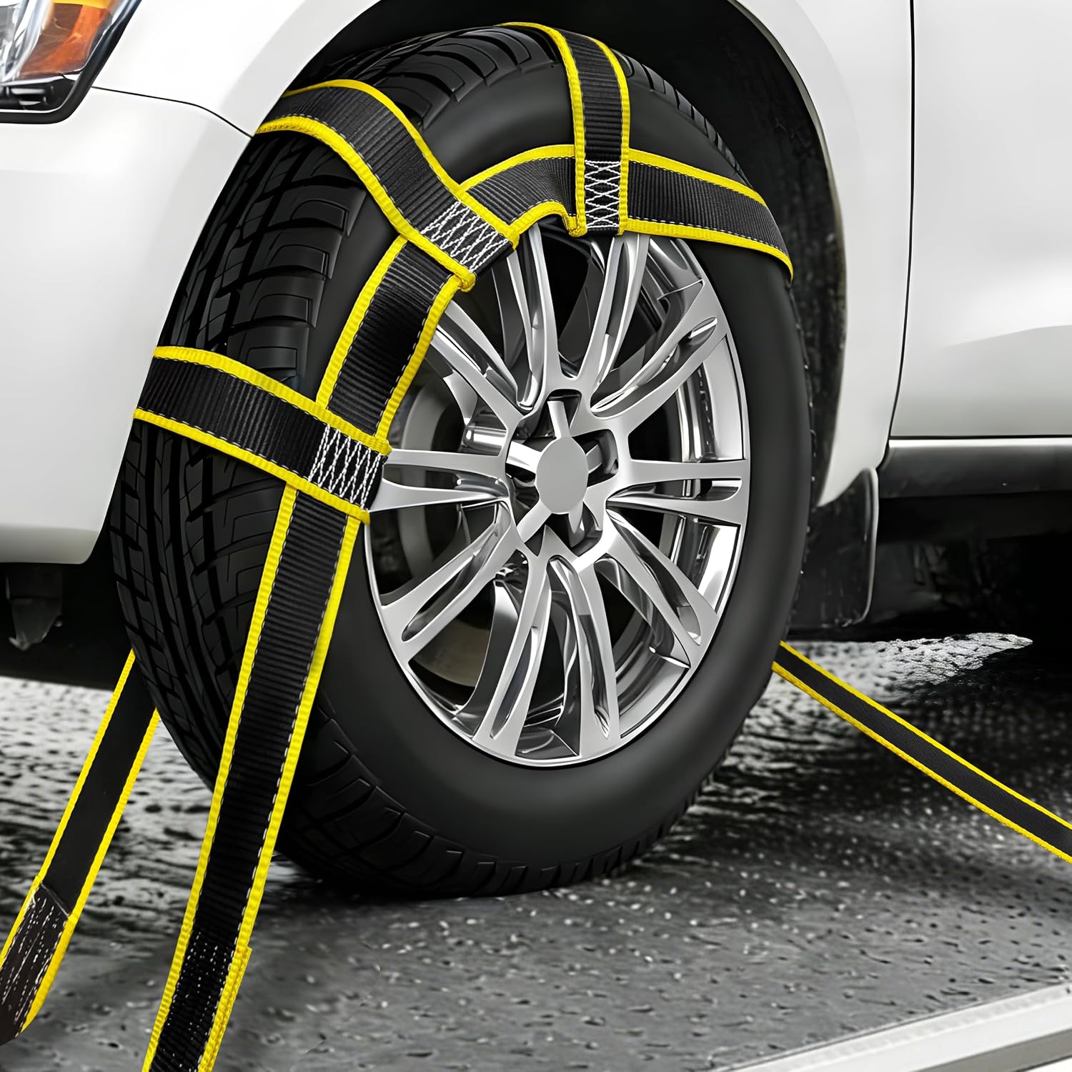 KJE 2 Pack Reflective Tow Dolly Straps Heavy Duty,Car Tow Dolly Basket Straps with Flat Hook, 10,000 lbs Breaking Strength, Fits 14"-19" Tires Wheels for Car Hauler Trailer