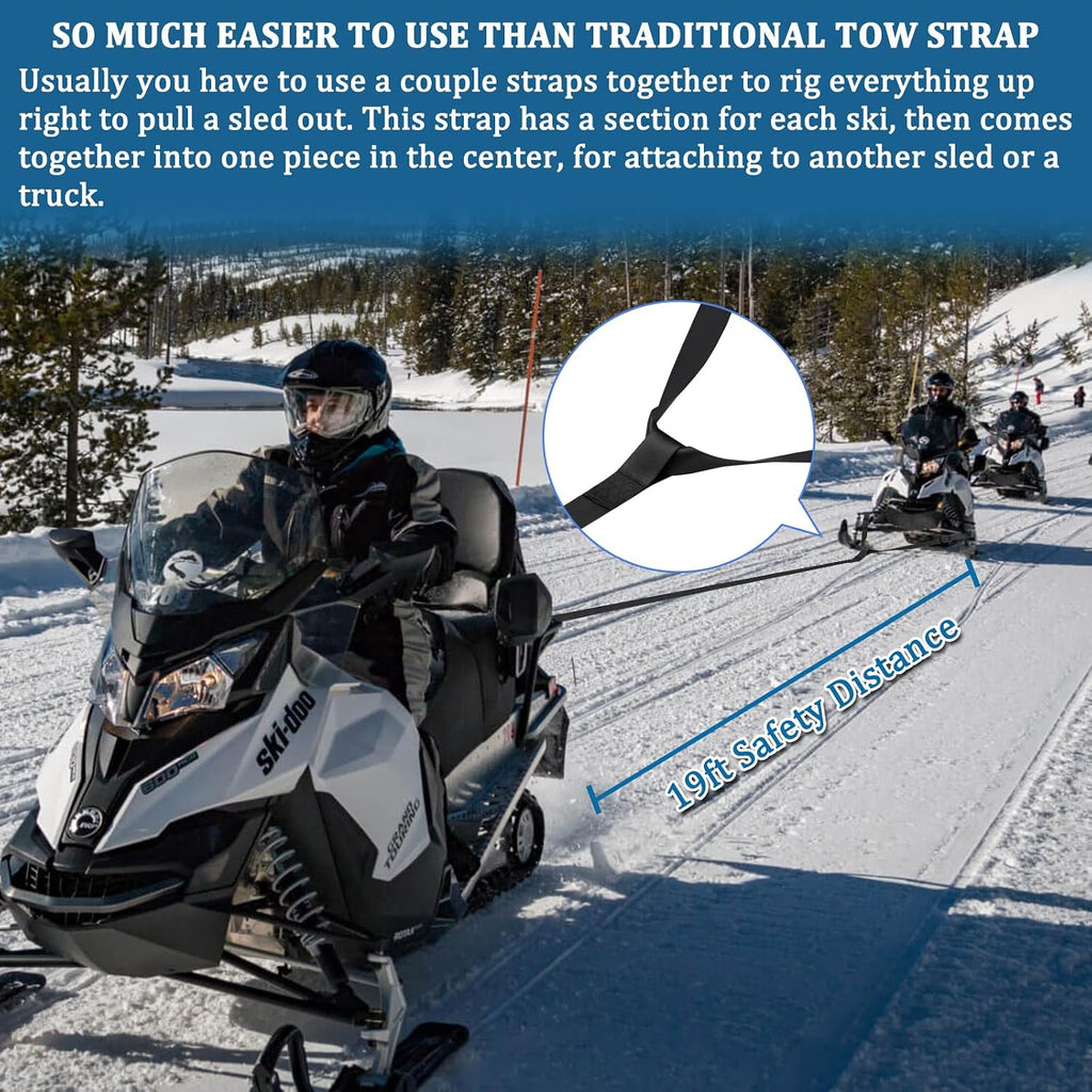 Snowmobile Tow Strap with Hook, 19ft Tow Rope, Quick Hook Up for Sled, Skidoo, ATV, Emergency Kit Accessory