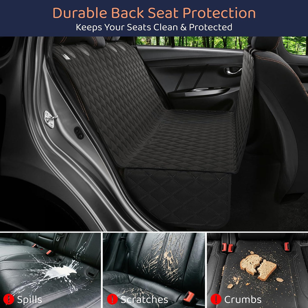 dog car seat cover for back seat, dog shown in use