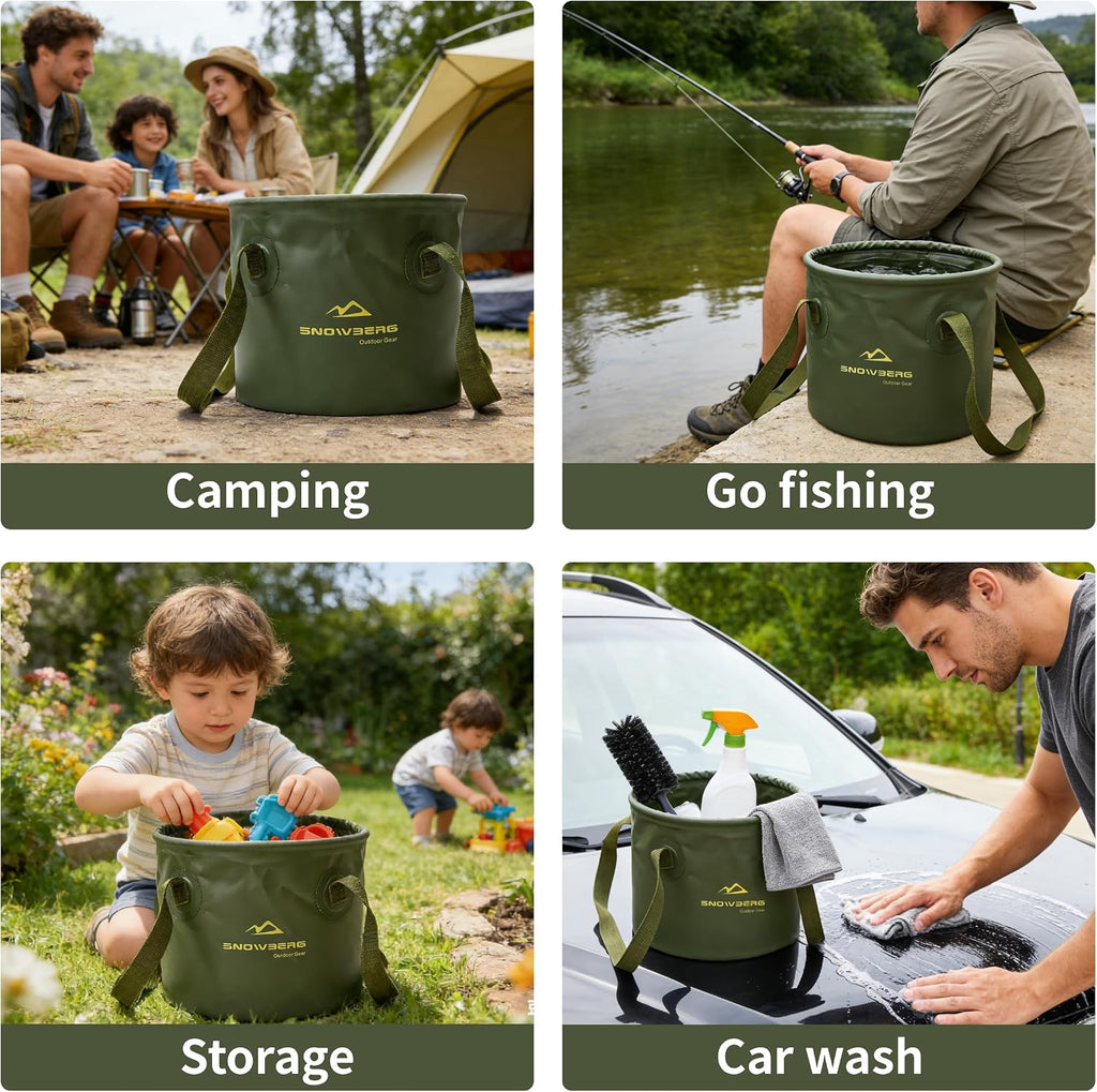 Collapsible Bucket 10L, Collapsible Bucket with Handle for Easy Portability, Car Wash Bucket Suitable for Rvs, Fishing, Car Washing, Camping (Green, 10L)
