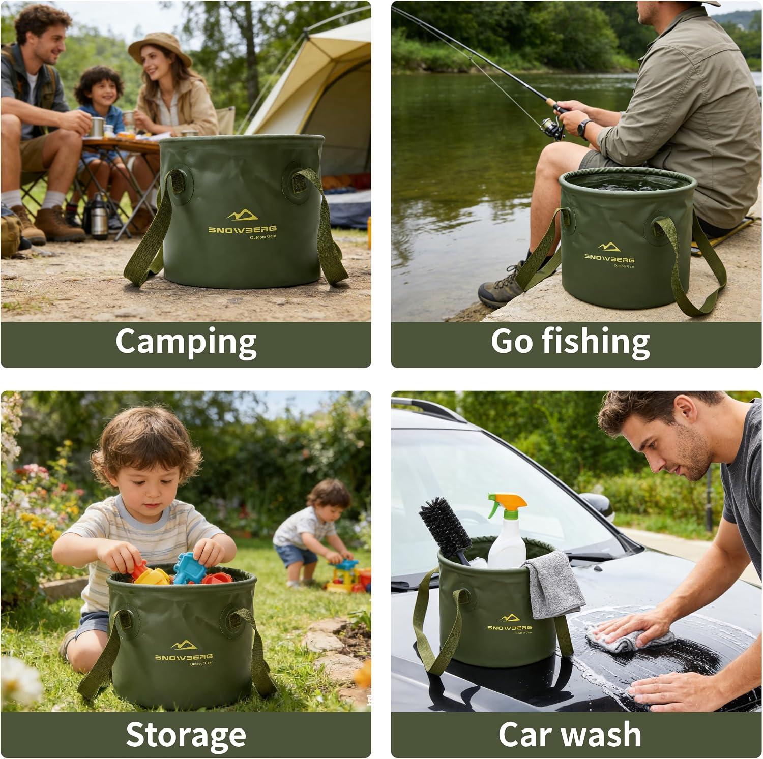 Collapsible Bucket 10L, Collapsible Bucket with Handle for Easy Portability, Car Wash Bucket Suitable for Rvs, Fishing, Car Washing, Camping (Green, 10L)