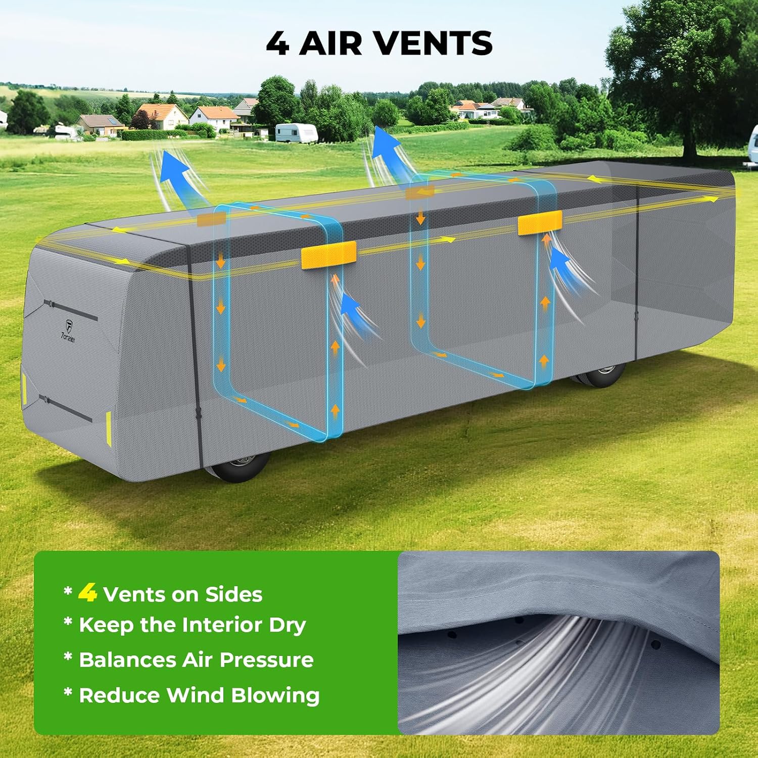 Fonzier 7 Layers Heavy Duty Class A RV Cover for 34'1"-38' Motorhome Anti-UV, Rip-Stop, Weatherproof, with 2Pcs Extra Straps