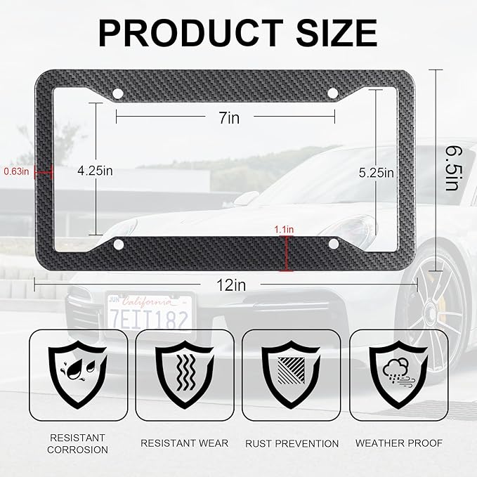 LivTee Carbon Fiber License Plate Frames, 4 Holes Stainless Steel License Plate - Image 3