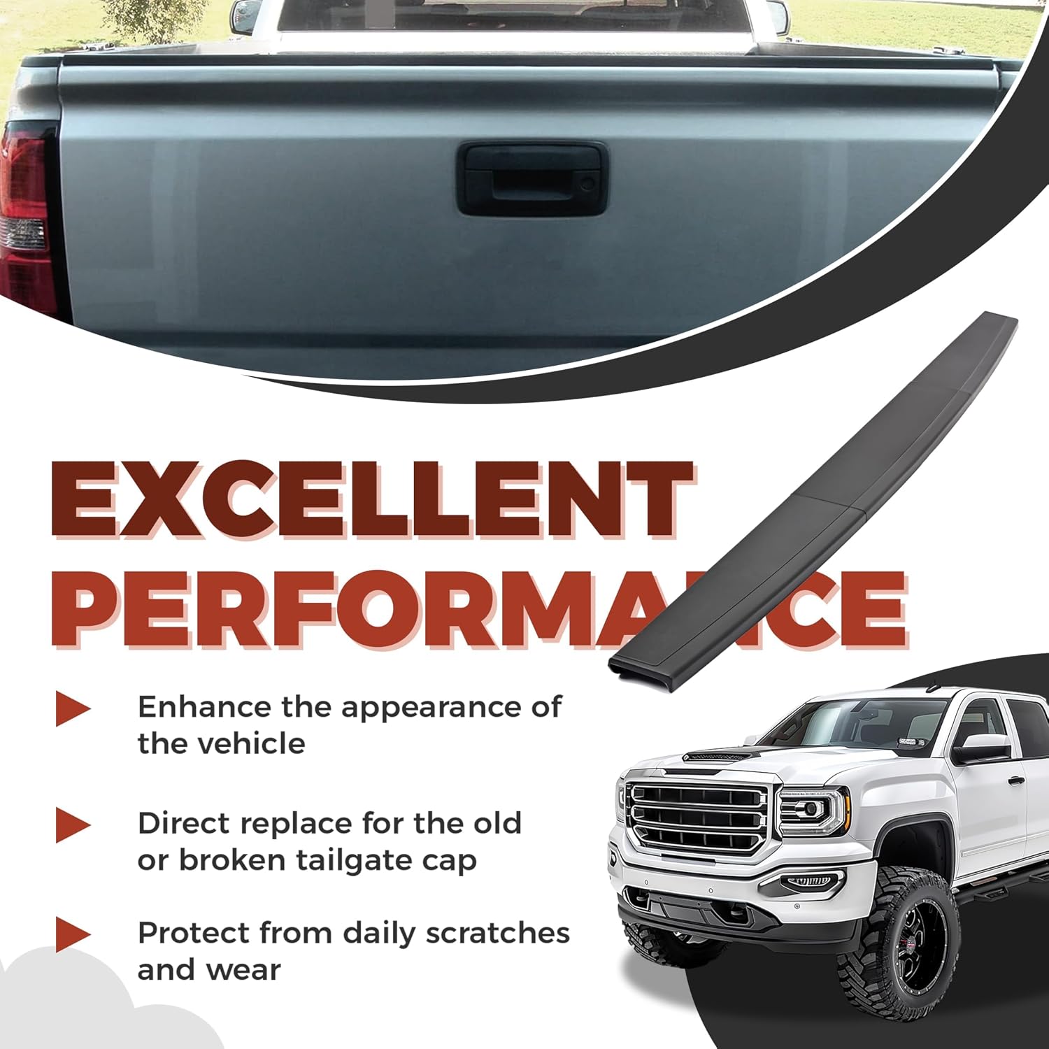 ECOTRIC Tailgate Molding Cap Cover Trim Compatible with 2014-2019 Chevy Chevrolet Silverado GMC Sierra 1500 2500HD 3500HD Replacement for 22763062 GM1904110 Top Protector Molding (3Pcs)