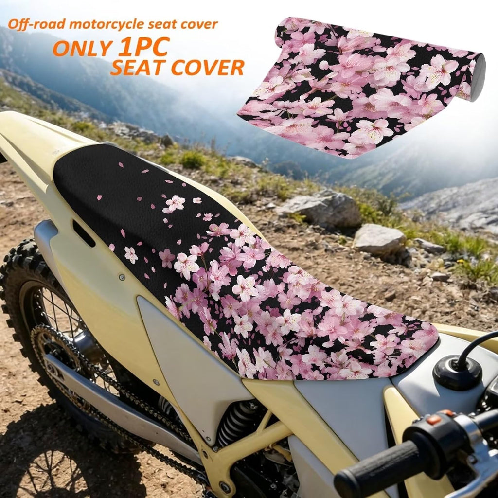 Dirt Bike Seat Cover PU Seat Cover Scratch-Resistant for E Dirt Pit Bike Ebike Motocross Motorcycle Enduro KX KLX 65 80 85 100 110 250 450, Pink Cherry Blossoms