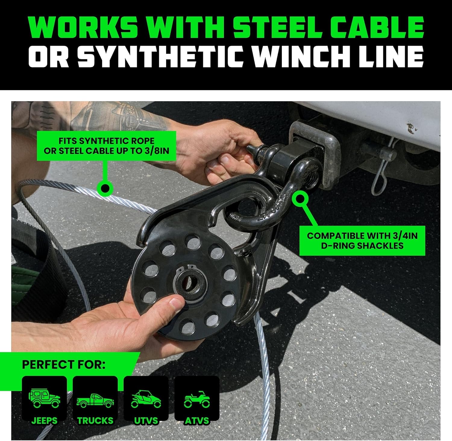 Rhino USA Snatch Block for Winch Recovery - Heavy Duty 13.5 Ton Break Strength - Compact Offroad Accessory for Jeep, Truck, UTV, ATV - Use with Tree Saver Tow Strap (Snatch Block)