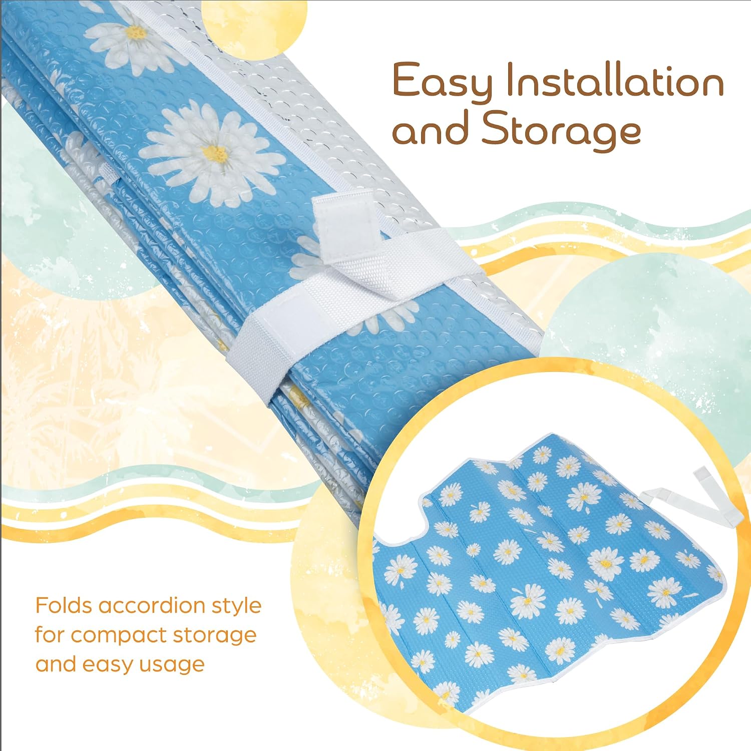 Carbella Blue Daisy Car Windshield Sun Shade - Sun Visor Sunshade for Car Windshield - Window Shades for Cars, SUV & Truck - Dash Cover UV Protection for Front Window Shade Accessories - 57" x 27"