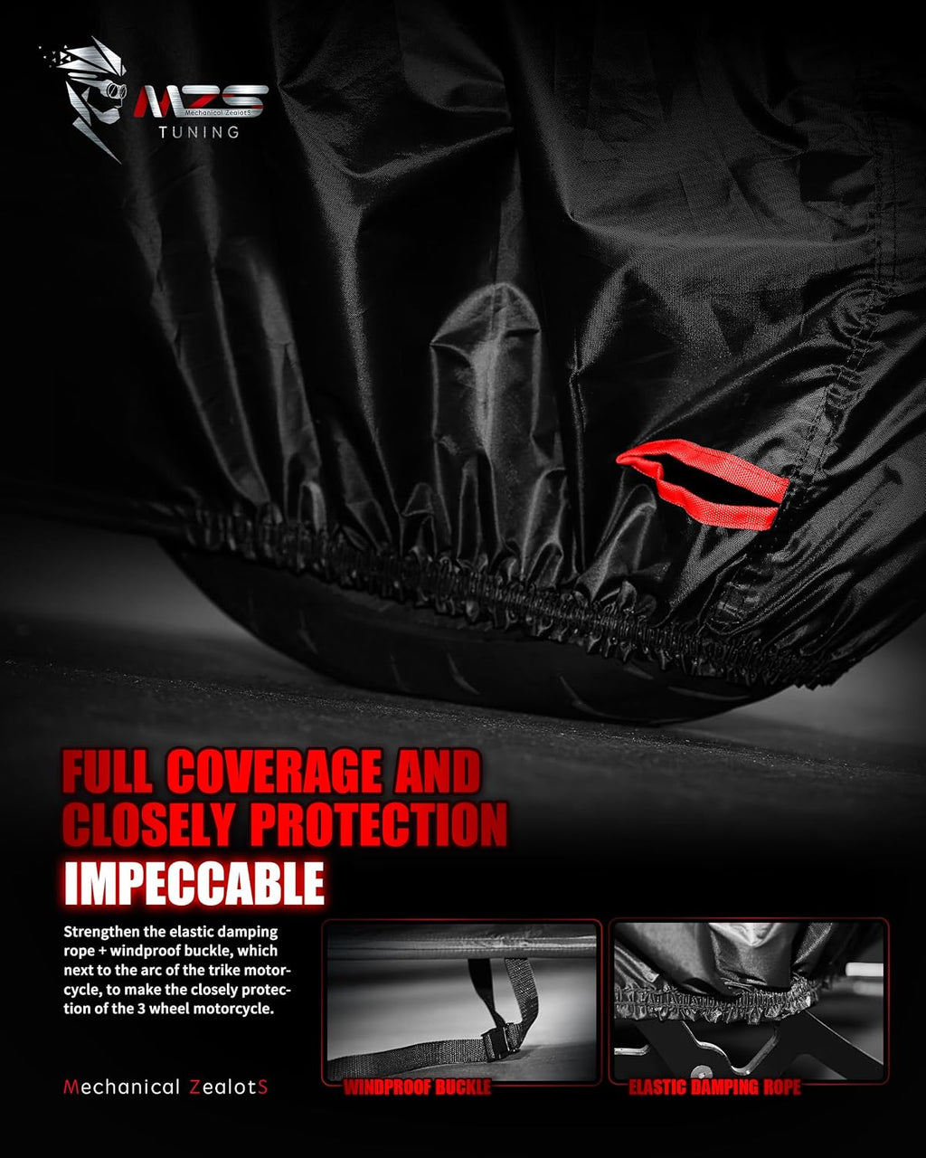 MZS Trike Motorcyle Cover Waterproof Compatible with Freewheeler Tri Glide Ultra Street Road Glide 3 CVO, 3 Wheel Vehicle Covers Sun Rain All Weather Outdoor Protection Storage