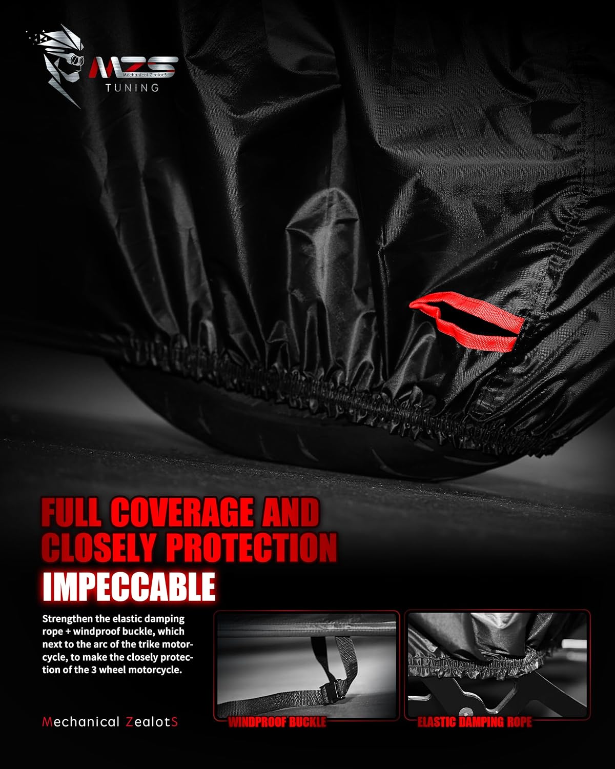 MZS Trike Motorcyle Cover Waterproof Compatible with Freewheeler Tri Glide Ultra Street Road Glide 3 CVO, 3 Wheel Vehicle Covers Sun Rain All Weather Outdoor Protection Storage